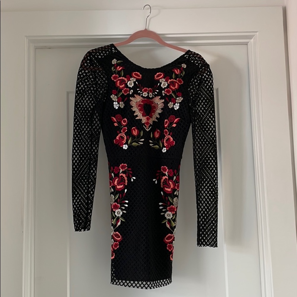 Black Dress with Flower Embroidery